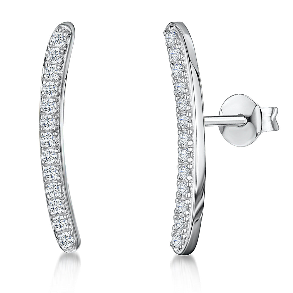 Sterling Silver Long Curved Stud Earring