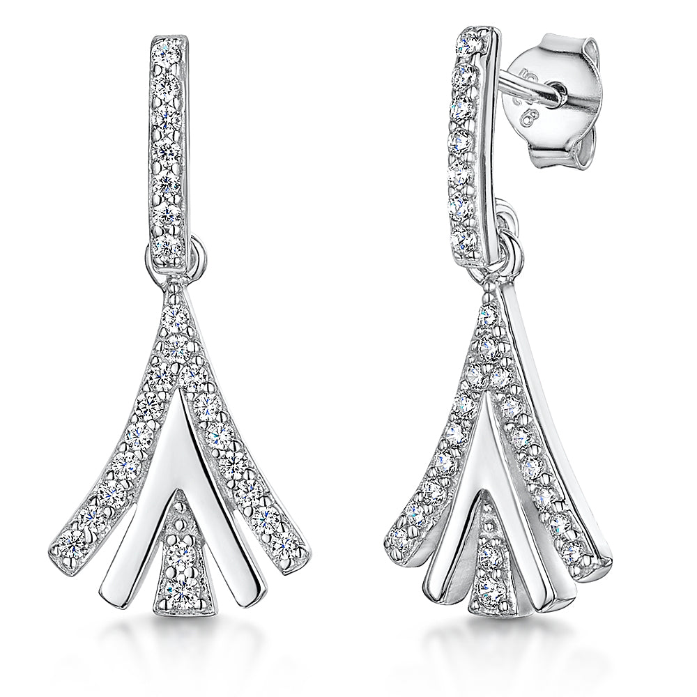 Sterling Silver Fan Drop Earrings