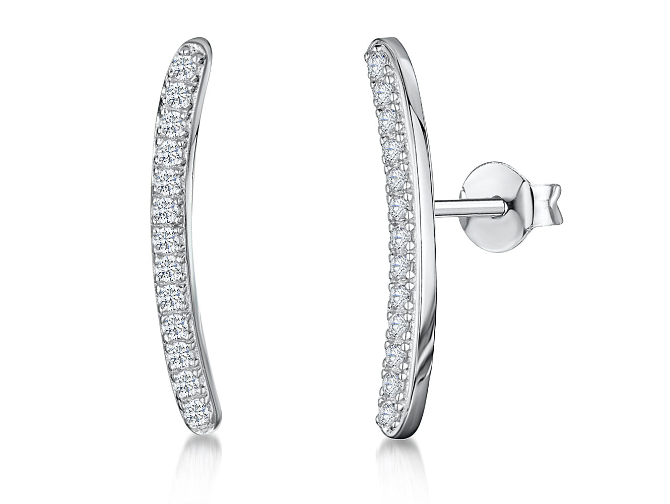 Sterling Silver Long Curved Stud Earring