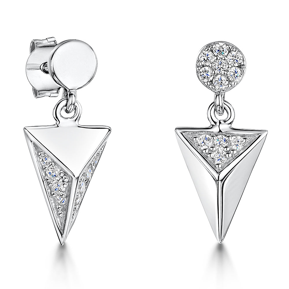 Sterling Silver Pyramid Drop Stud Earrings