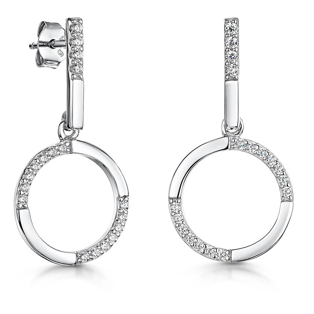 Sterling Silver Half Cubic Zirconia Circle Drop Earrings