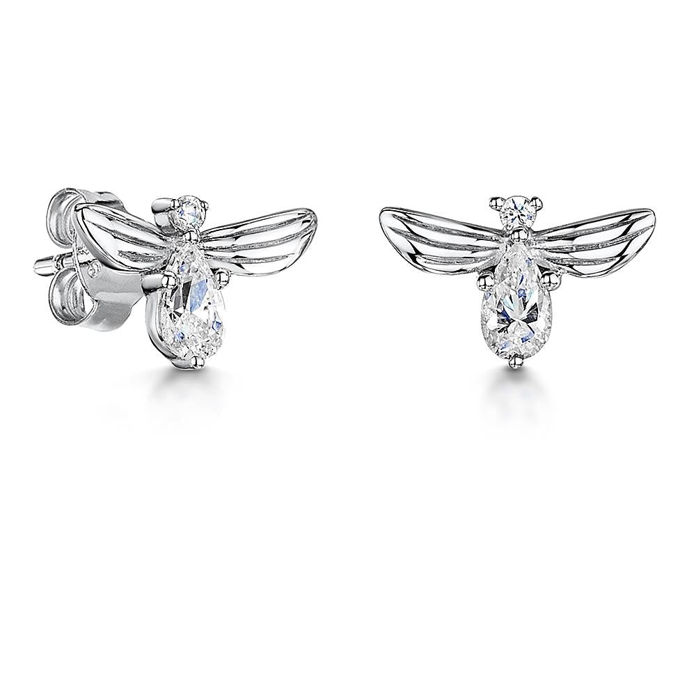 Sterling Silver Bumble Bee Earrings With A Cubic Zirconia Body