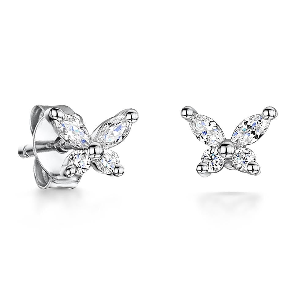 Sterling Silver Butterfly Marquise Stud Earrings