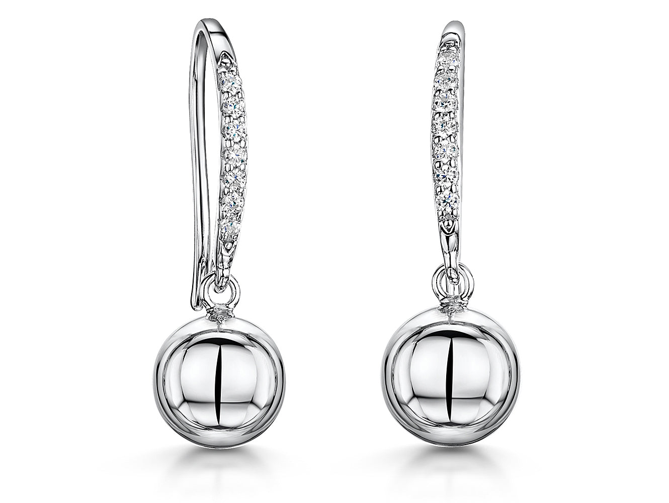 Sterling Silver Ball Fishhook Drop Earrings