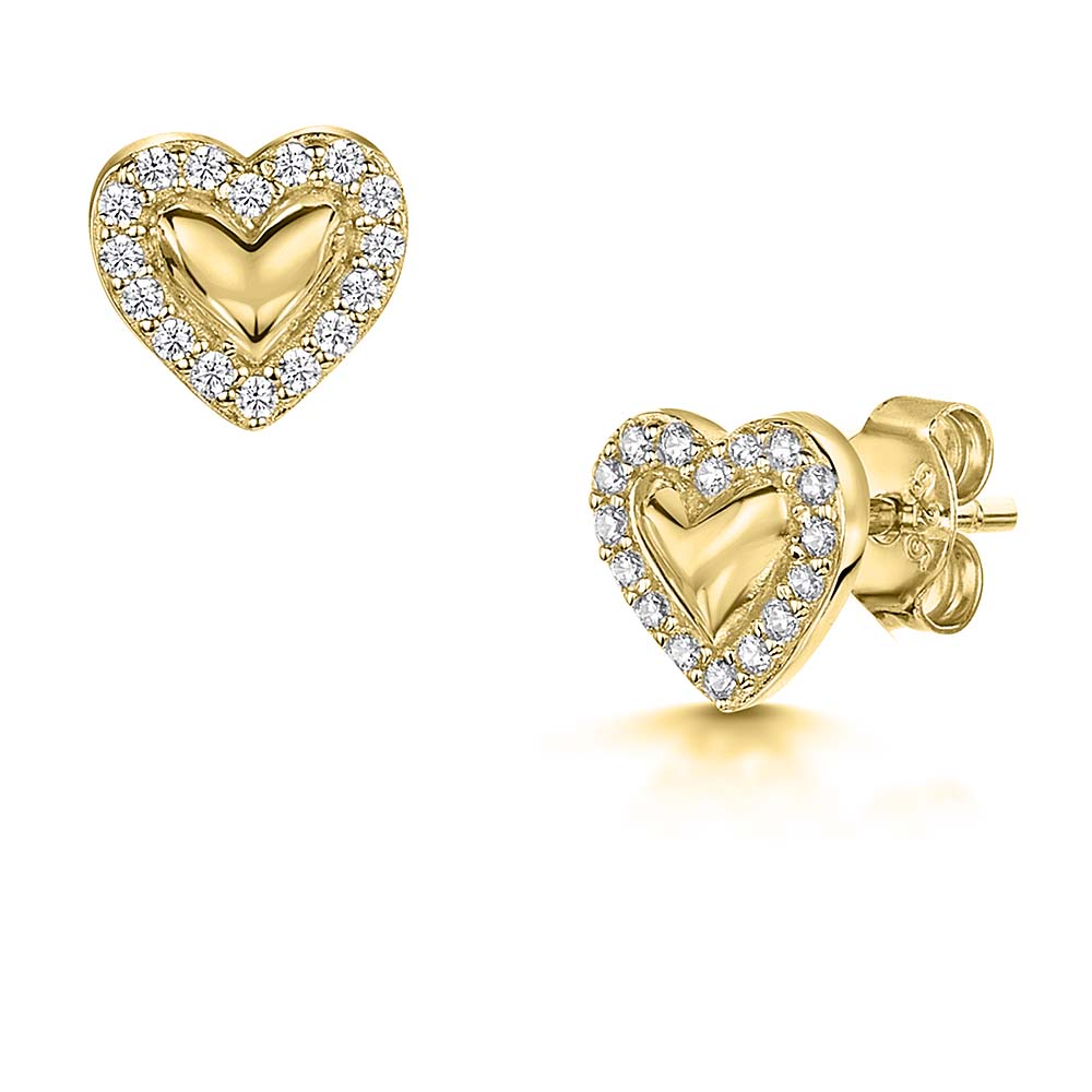 Gold Vermeil Solid Heart Halo Stud Earrings