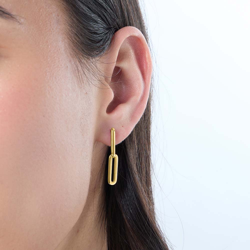 18ct Gold Vermeil Elongated Link Dangle Earrings | Modern Paperclip Drop
