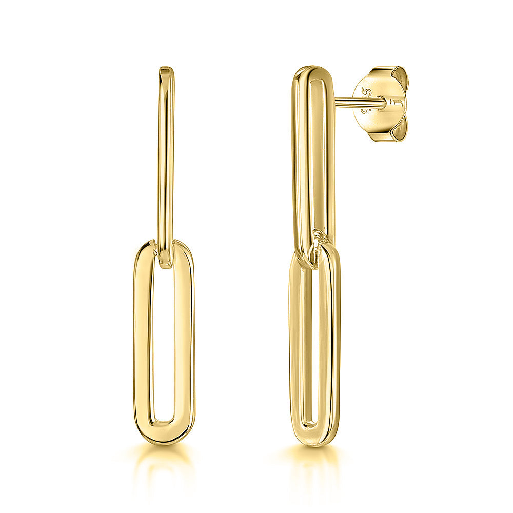 18ct Gold Vermeil Elongated Link Dangle Earrings | Modern Paperclip Drop