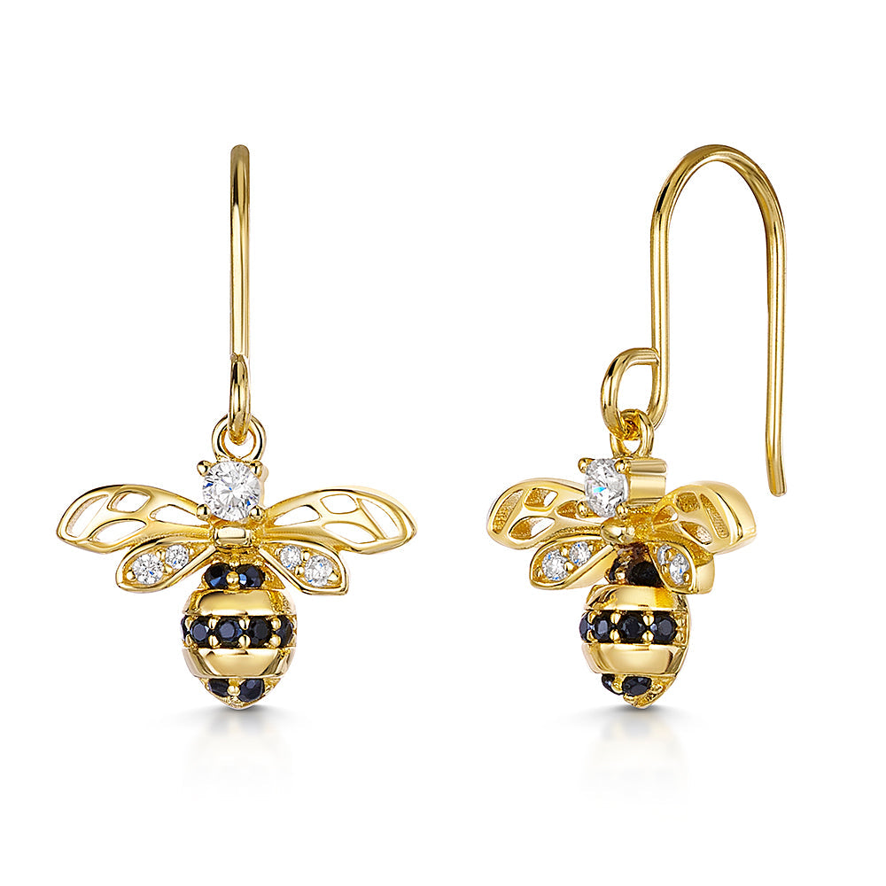 18ct Gold Vermeil Cubic Zirconia Bumble Bee Drop Earrings