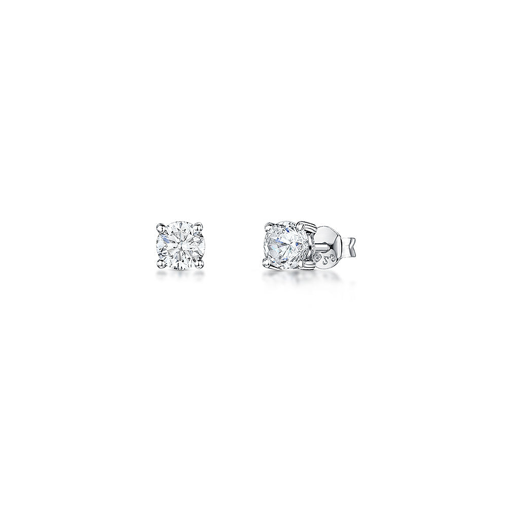 Sterling Silver Solitaire Cubic Zirconia Stud Earrings