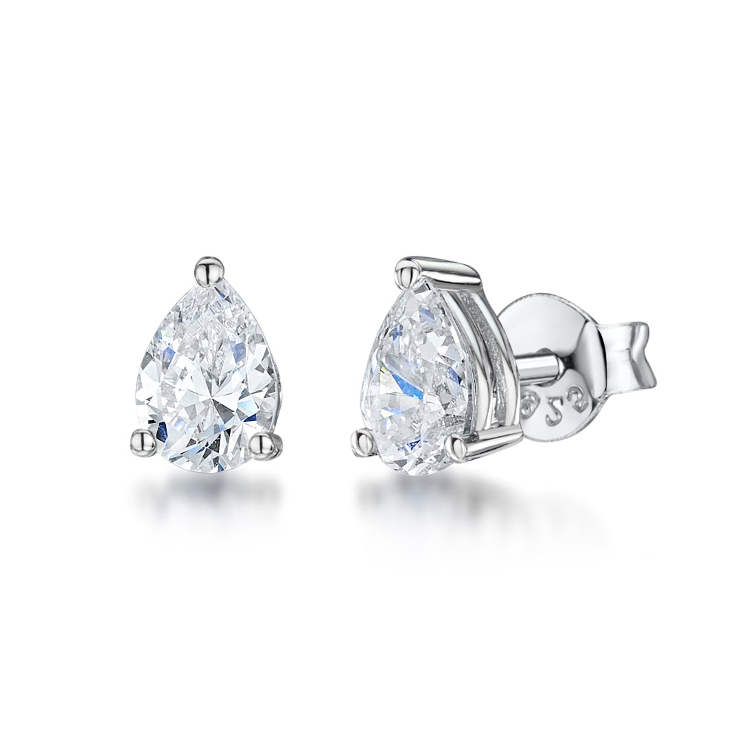 Sterling Silver Small Pear Cubic Zirconia Stud Earrings