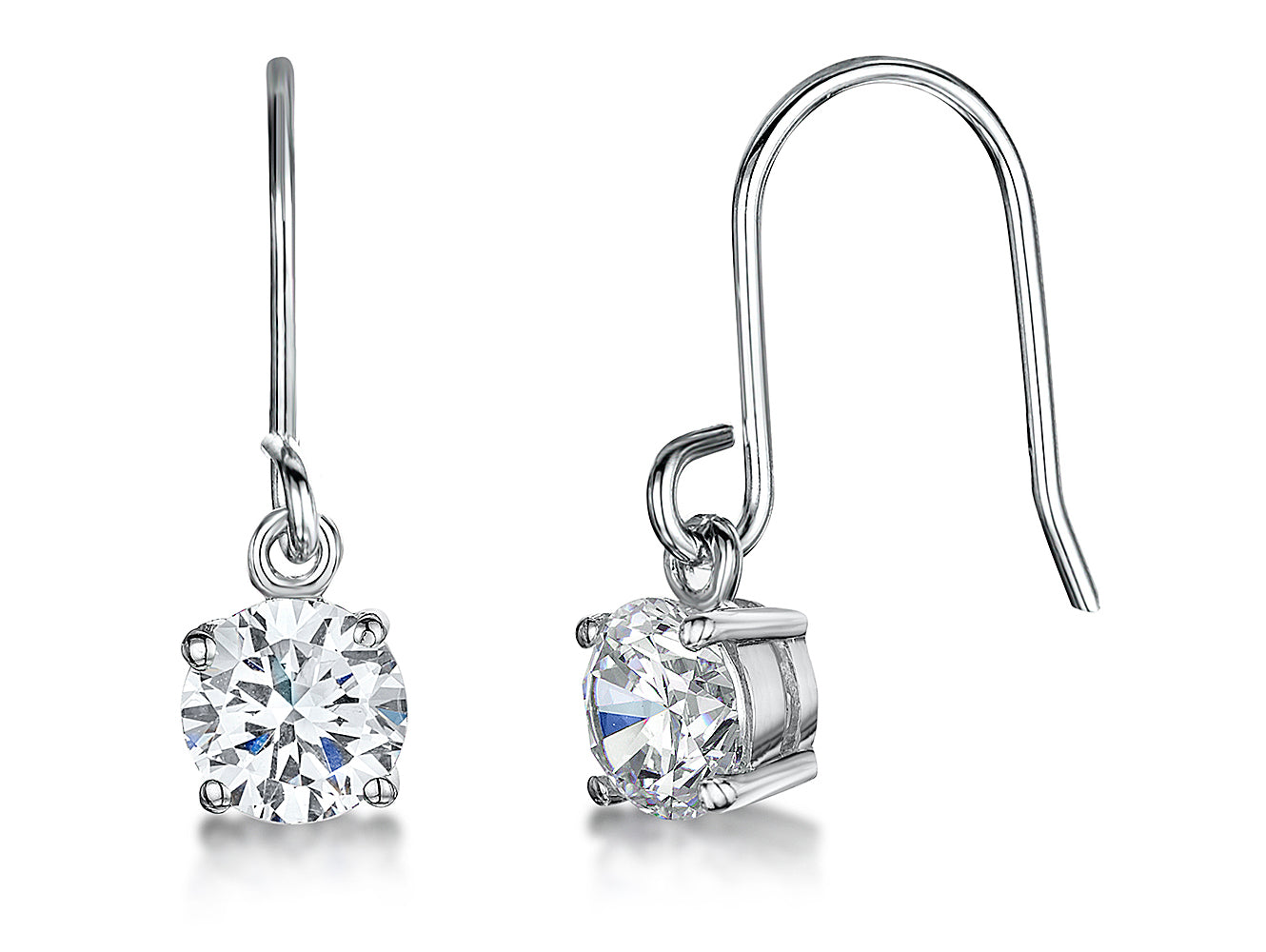 Sterling Silver One Carat Solitaire Fishook Earrings