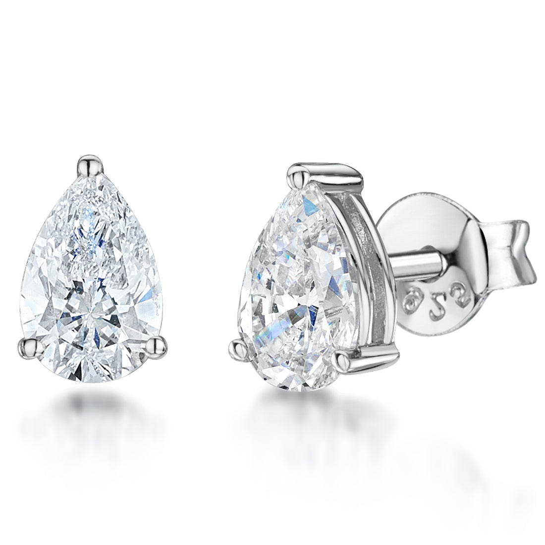 Sterling Silver Large Pear Shaped Cubic Zirconia Earrings