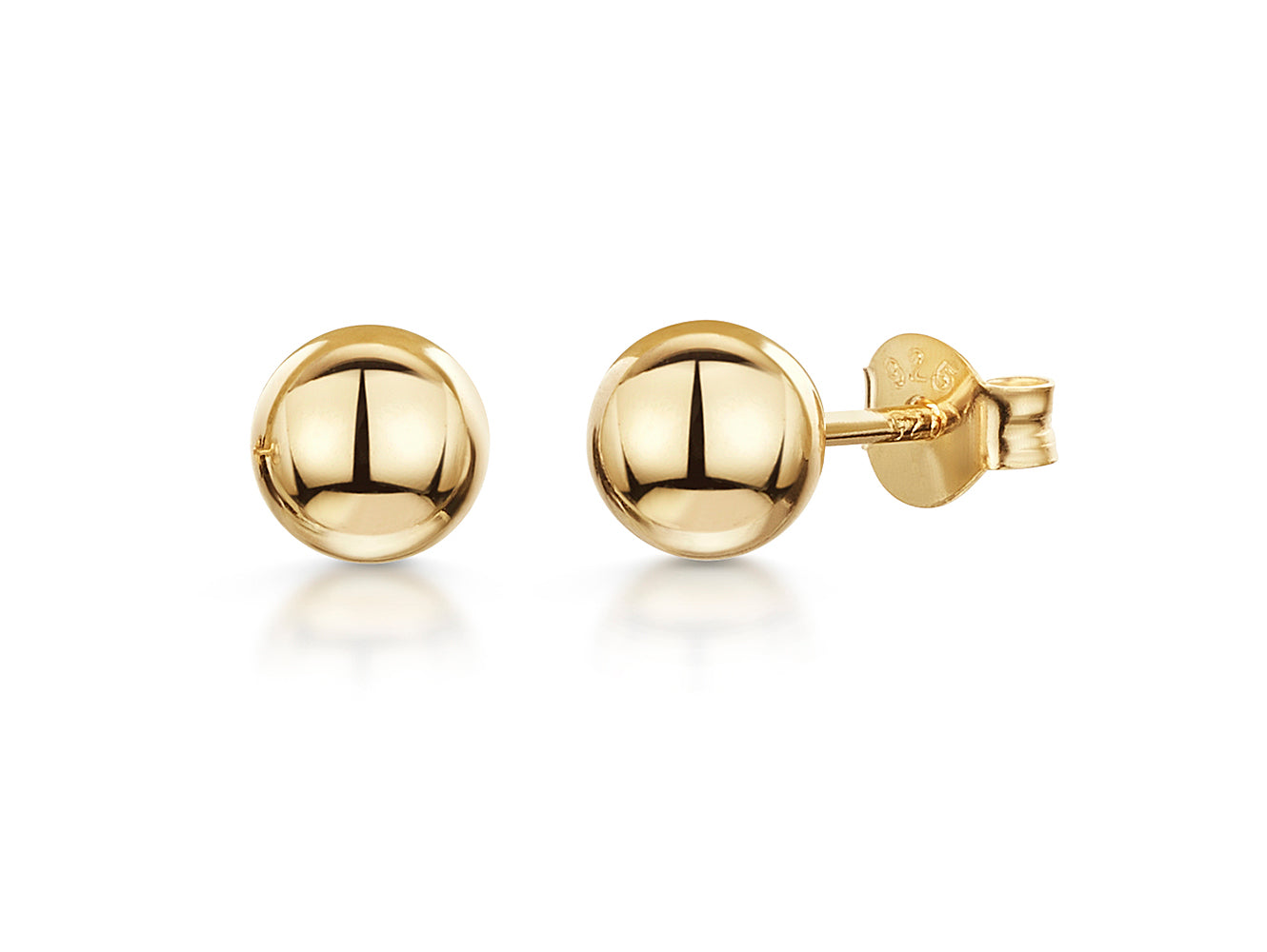 YELLOW GOLD STERLING SILVER BALL STUD EARRINGS- Hypoallergenic