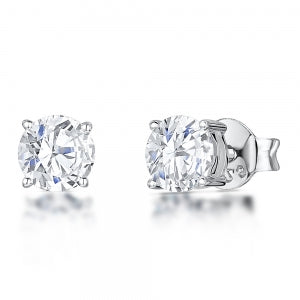 Sterling Silver Solitaire Cubic Zirconia Stud Earrings