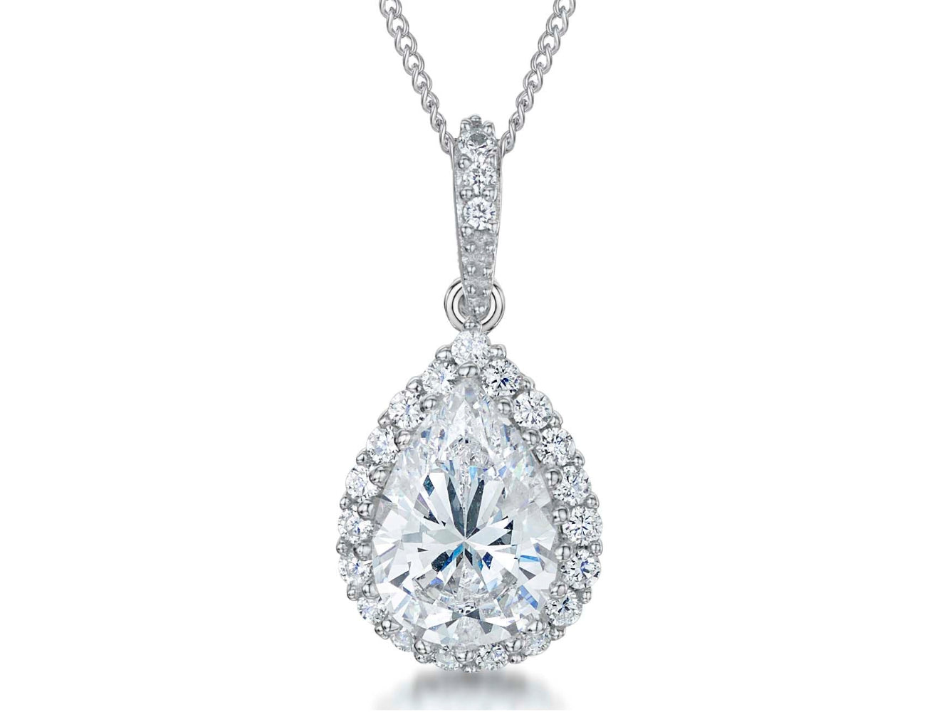 Solid 925 Sterling Silver Pear-Cut Halo Pendant Necklace | Premium Cubic Zirconia