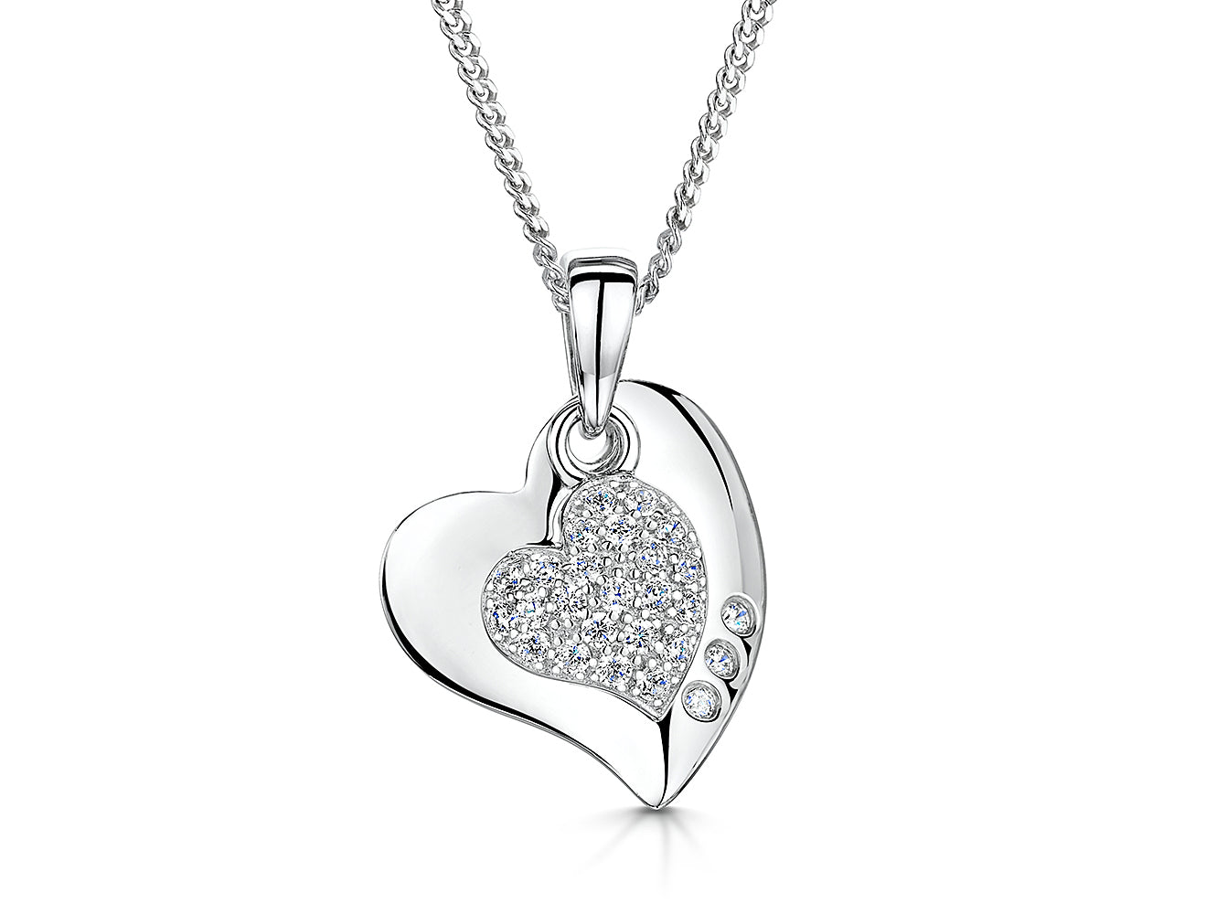 Sterling Silver Pave Heart Centre Pendant