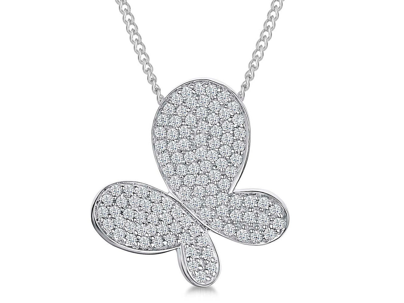 Sterling Silver Large Pave Set Butterfly Necklace