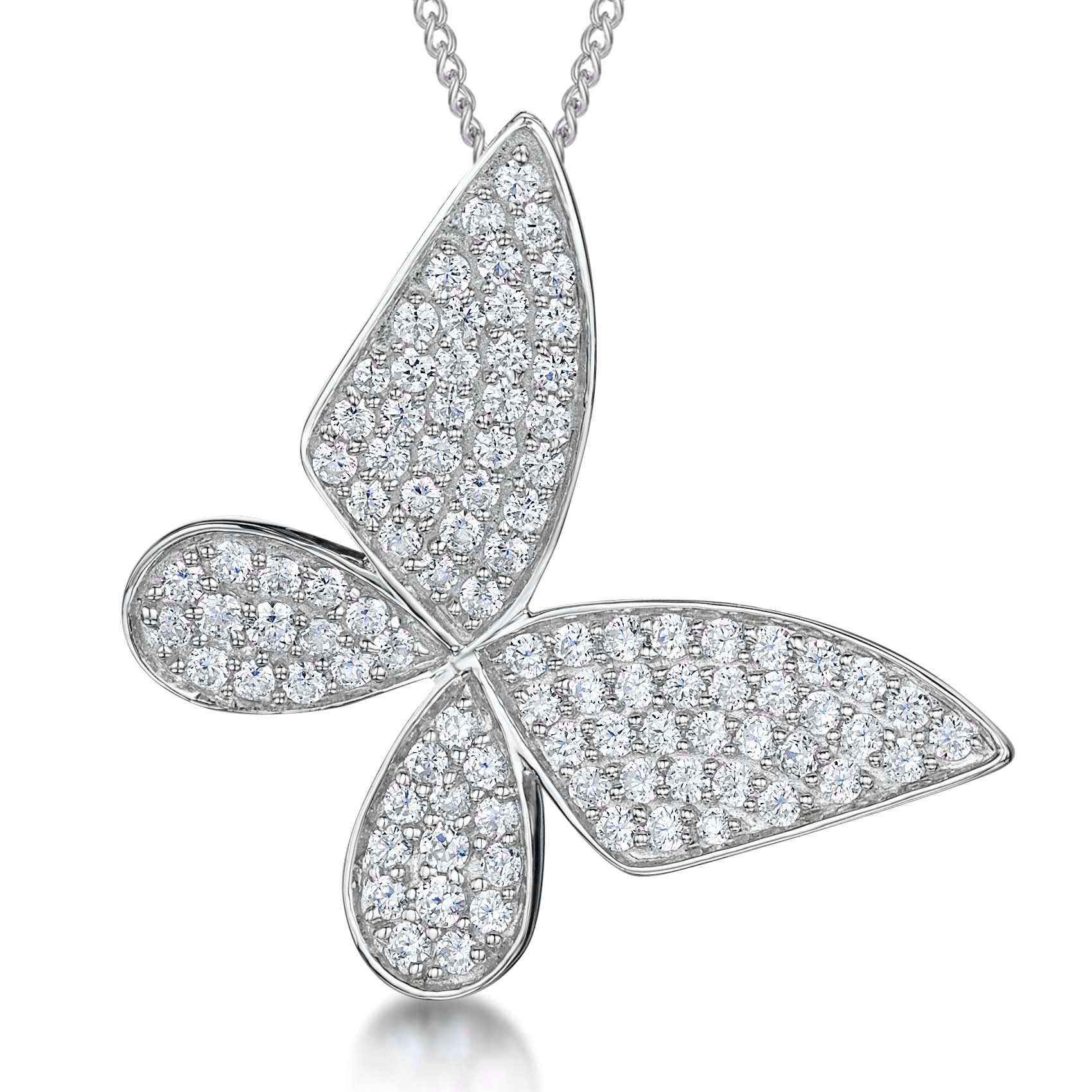 Sterling Silver Large Pave Set Butterfly Pendant