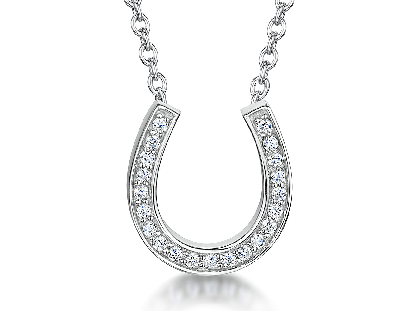 Sterling Silver Good Luck Horseshoe Pendant Necklace with Cubic Zirconia