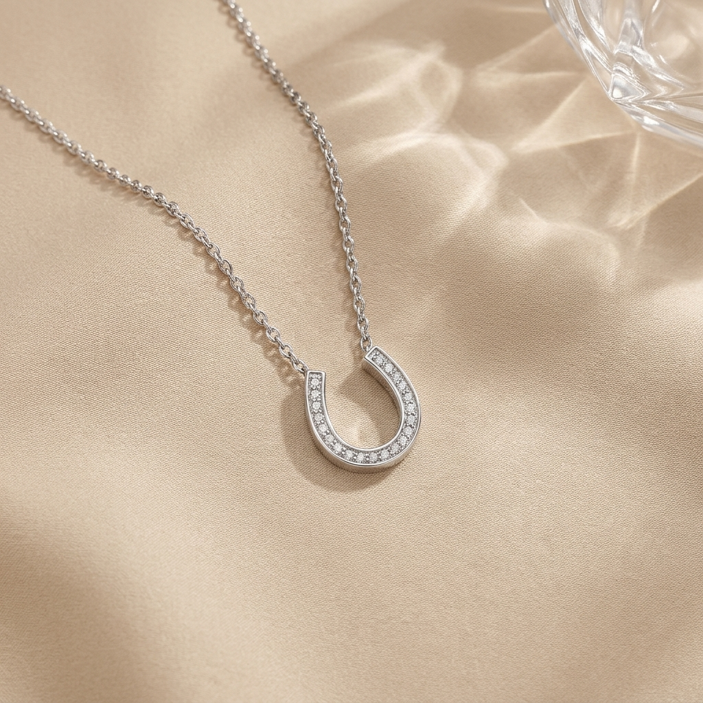 Sterling Silver Good Luck Horseshoe Pendant Necklace with Cubic Zirconia