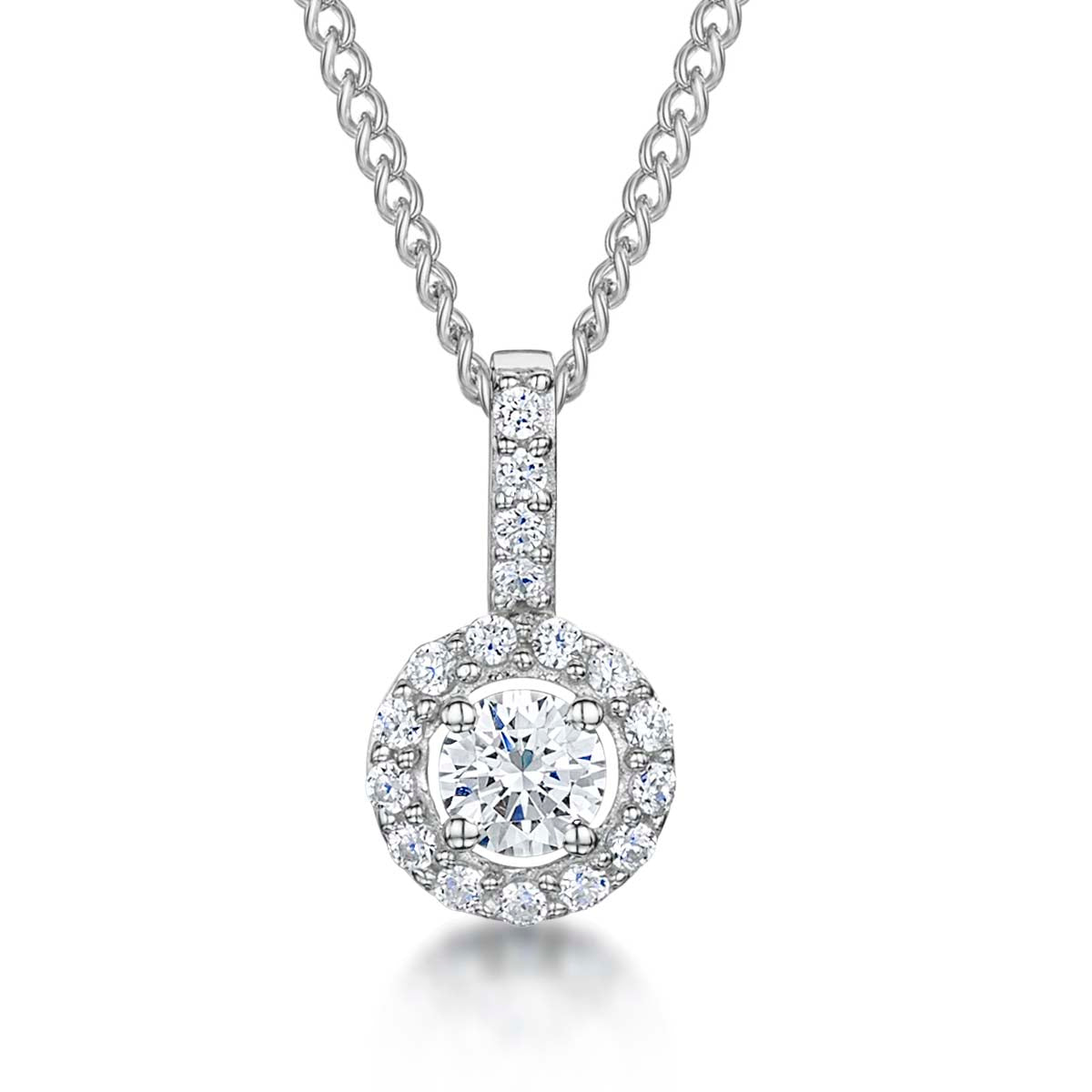 Sterling Silver Small Halo Cubic Zirconia Pendant