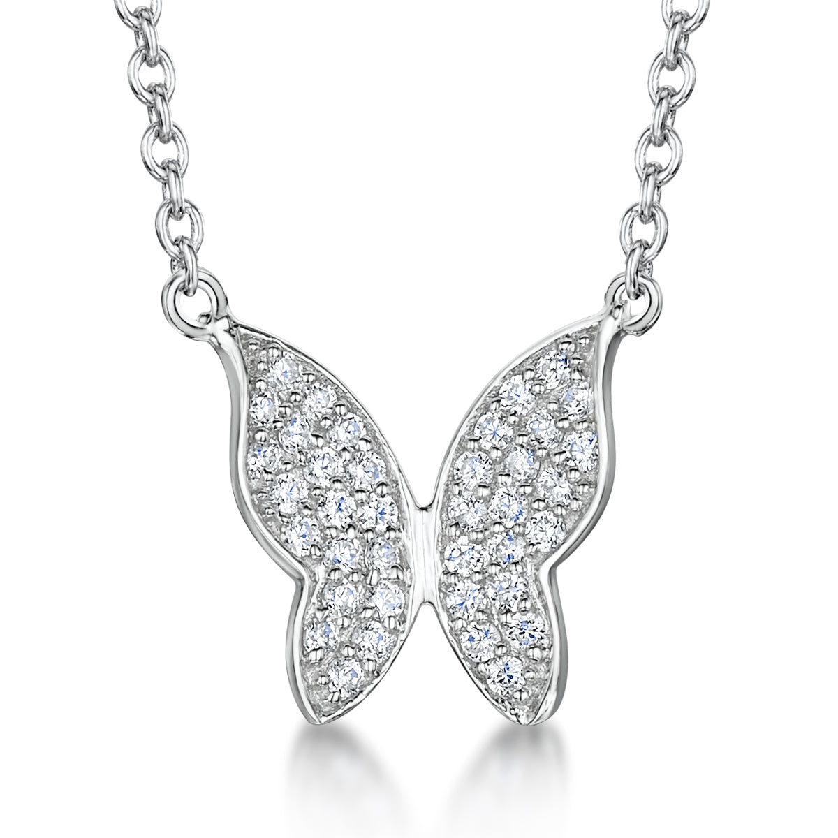 Sterling Silver Pave Butterfly Necklace