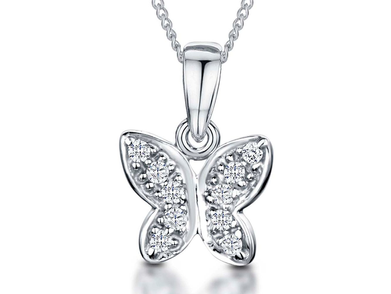 Sterling Silver Small Butterfly Pave Set Necklace