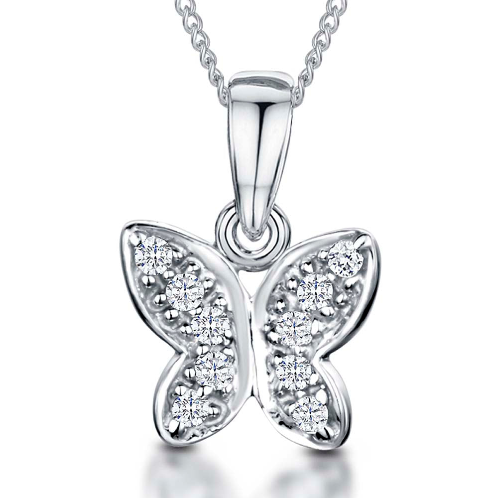 Sterling Silver Small Butterfly Pave Set Necklace