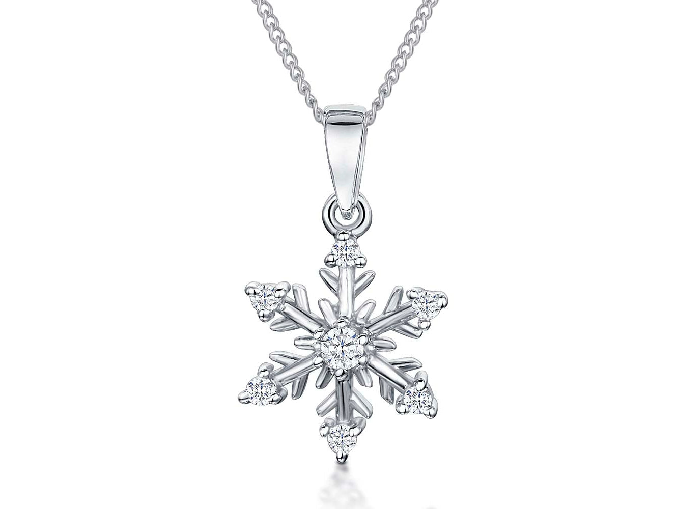 Sterling Silver Snowflake Pendant Necklace with Sparkling Cubic Zirconia