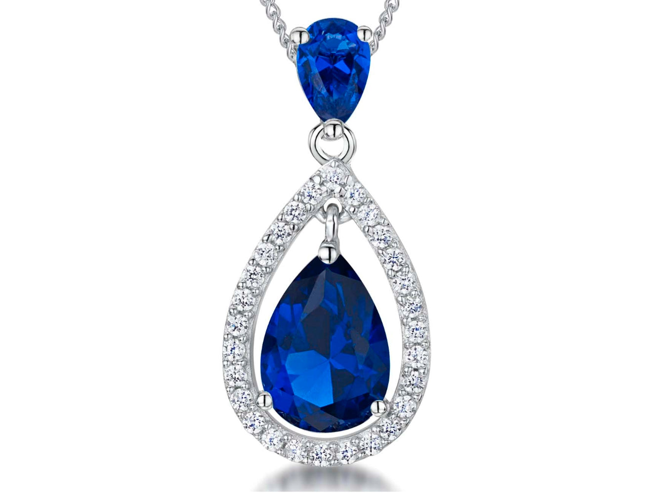 Sterling Silver Suspended Sapphire Blue Zirconia Halo Pendent