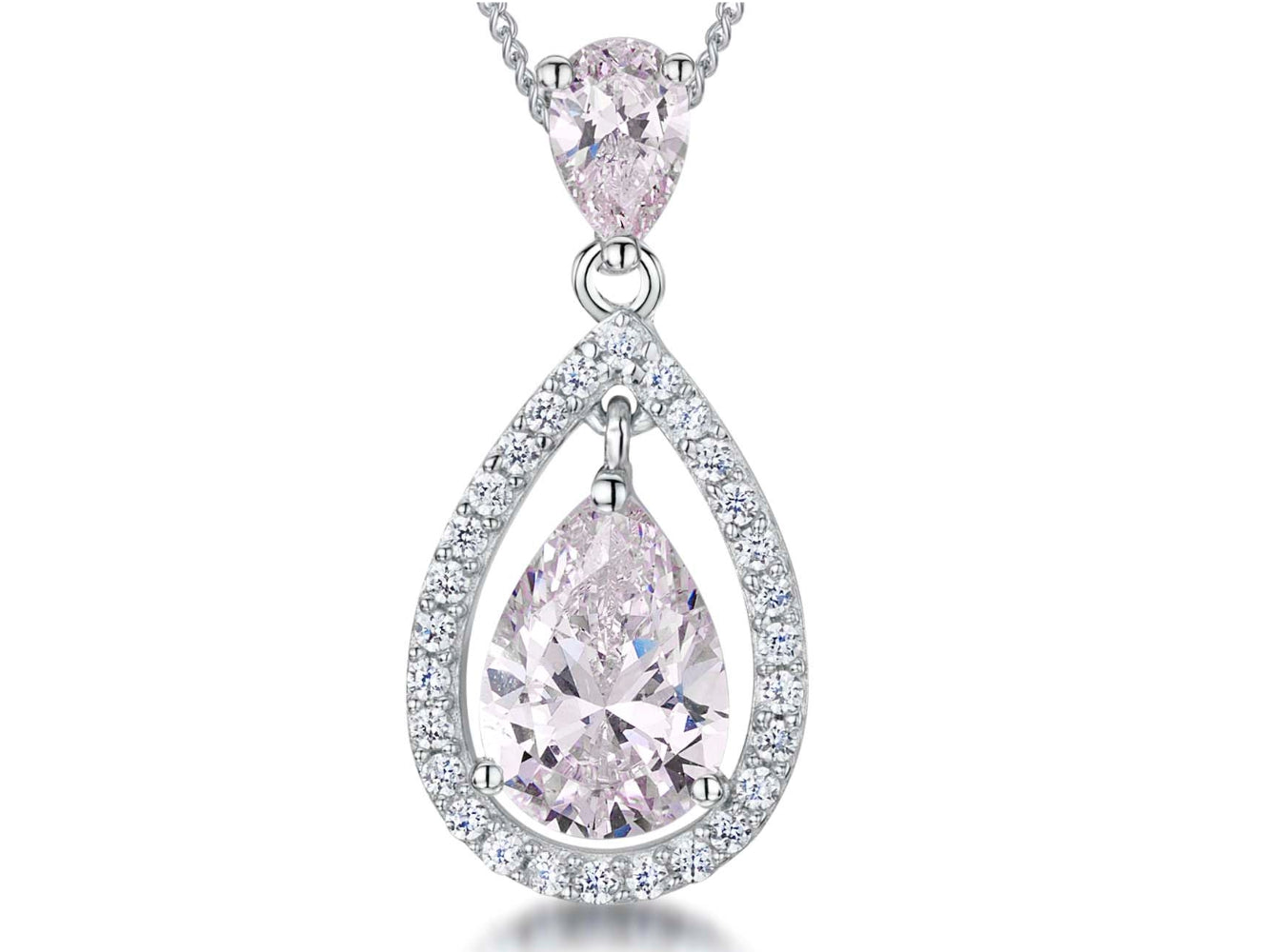 Sterling Silver Light Pink Halo Teardrop Pendan