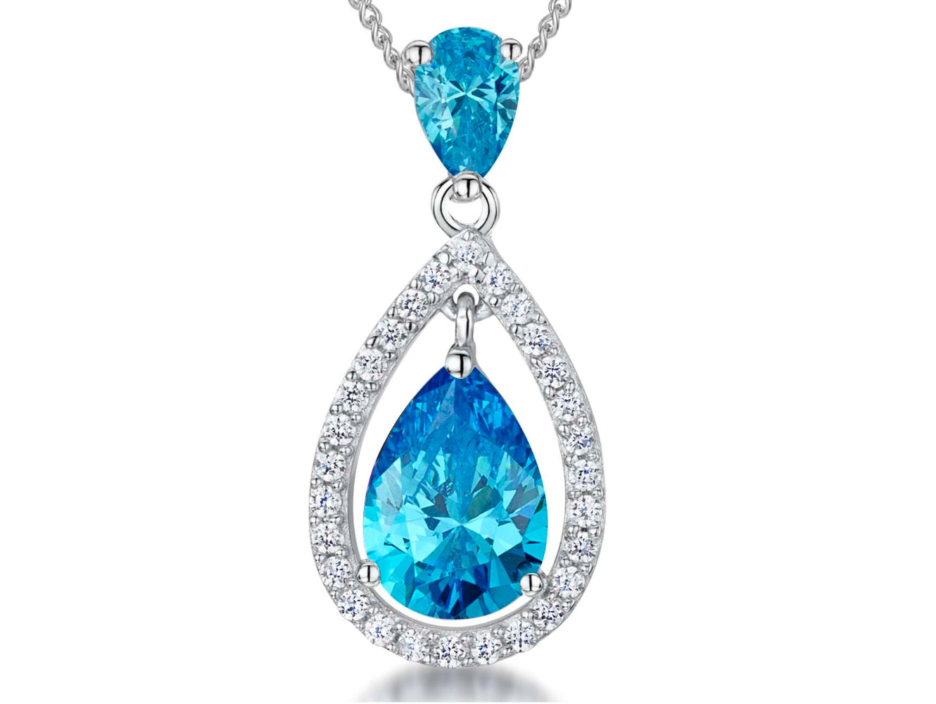 Sterling Silver Ocean Blue Zirconia Teardrop Pendant