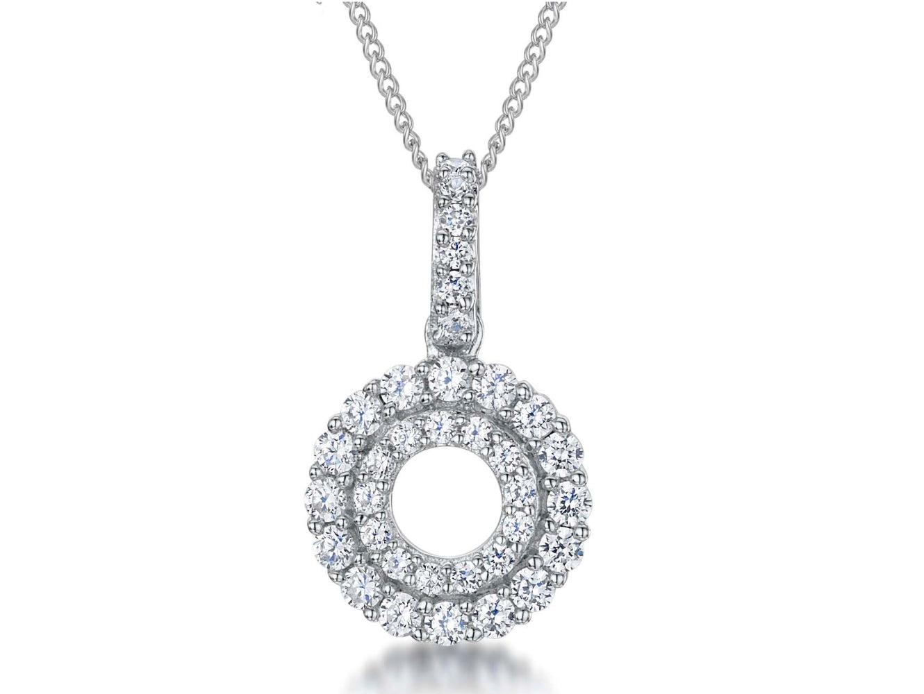 A sterling silver pendant with a double circle design, paved with cubic zirconia,-JOOLS by Jenny Brown