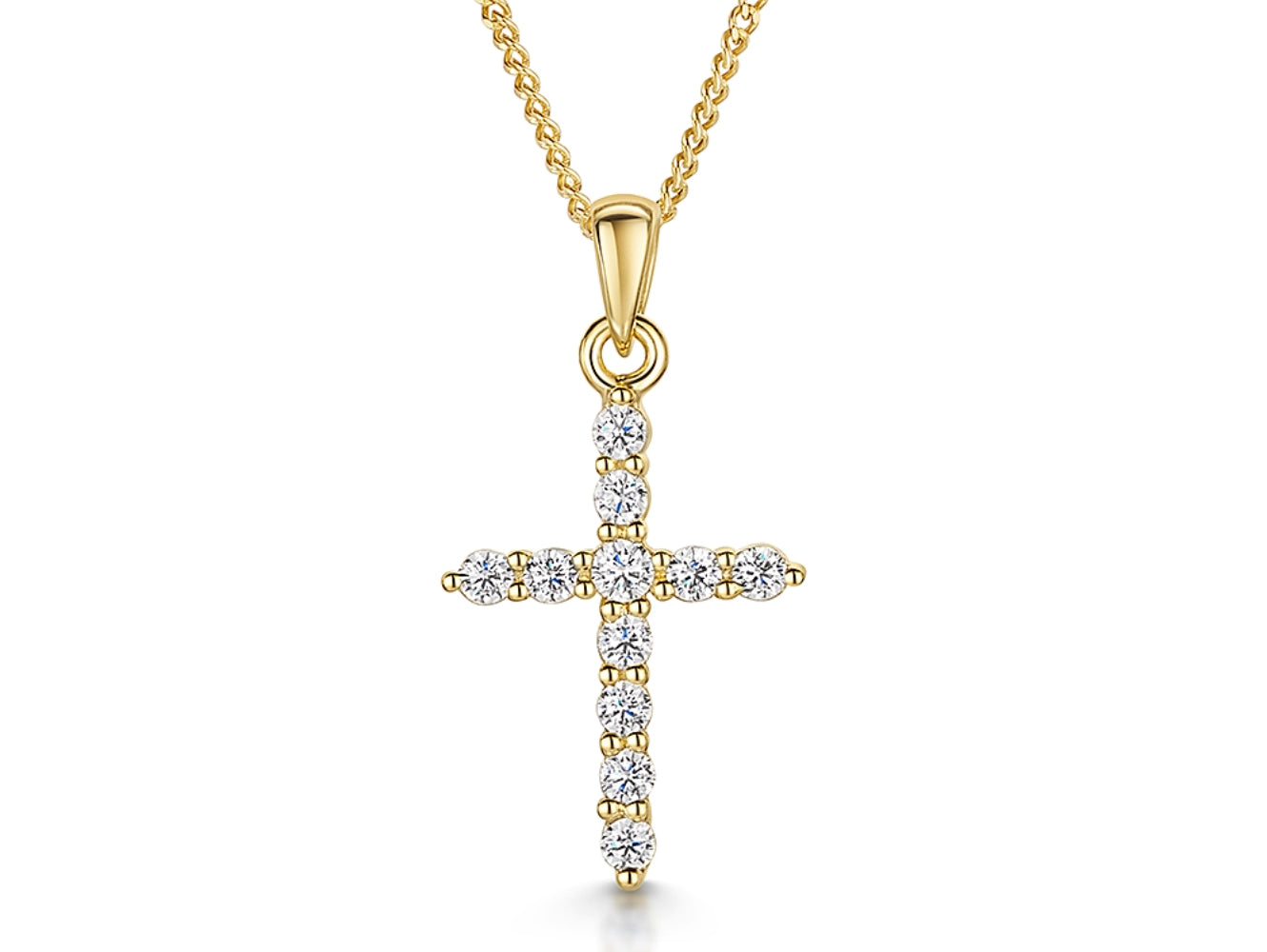 18ct Gold Vermeil Cross Pendant Necklace with Sparkling Cubic Zirconia