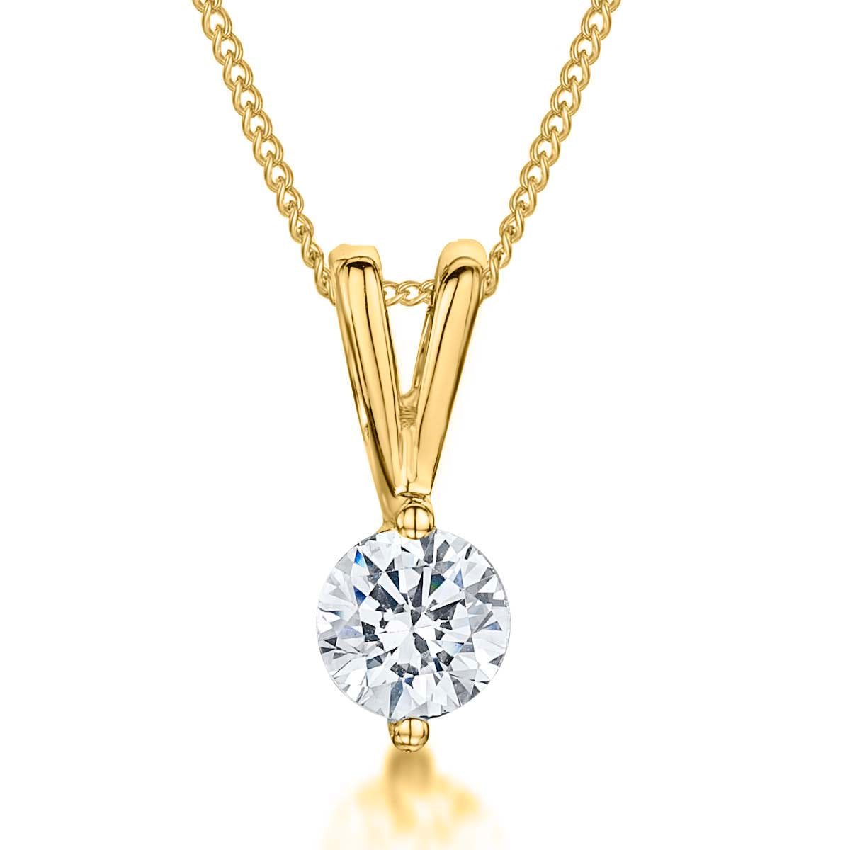18ct Gold Vermeil Round Solitaire V-Bale Pendant | Solid 925 Sterling Silver