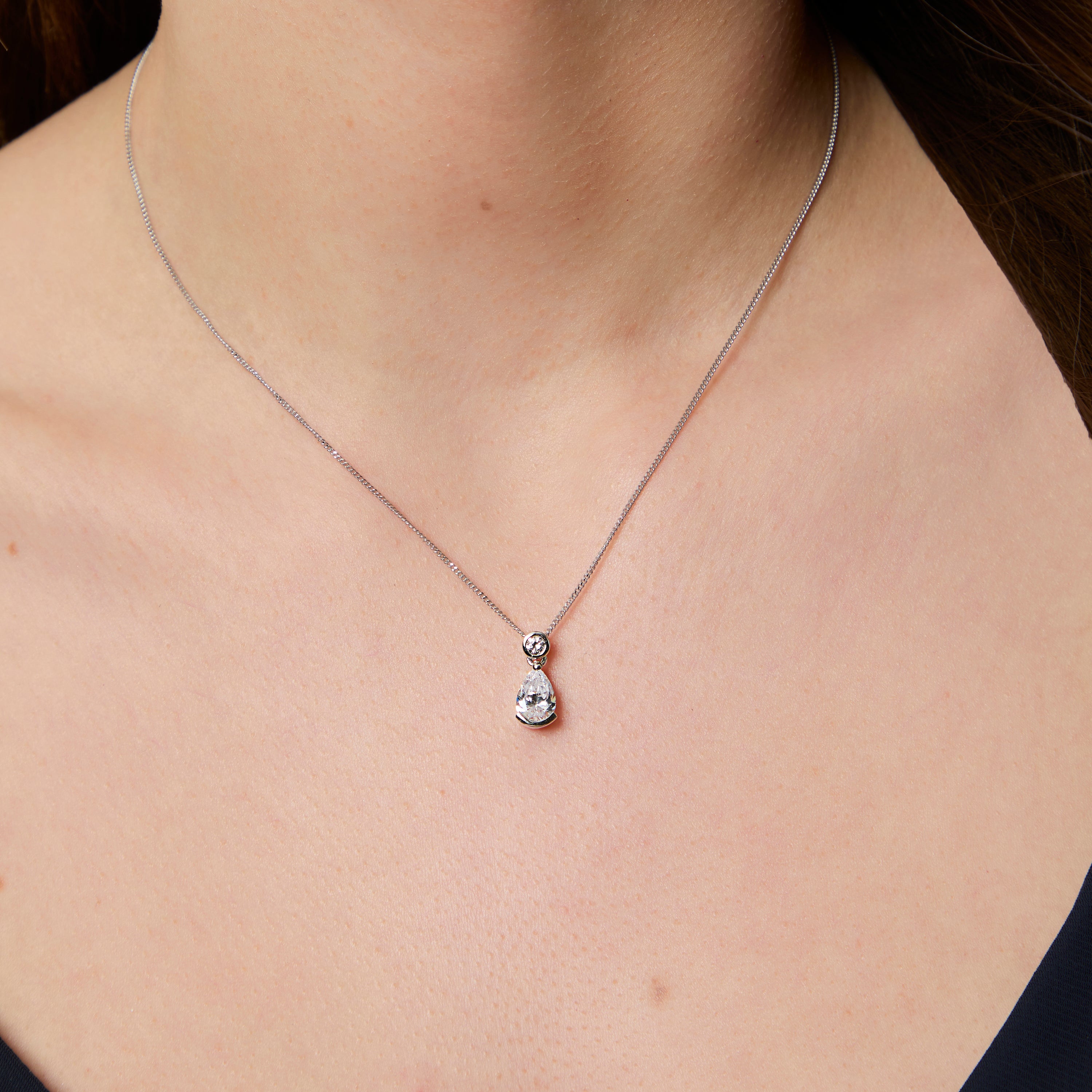 Sterling Silver Teardrop Pendant With Zirconia Bale