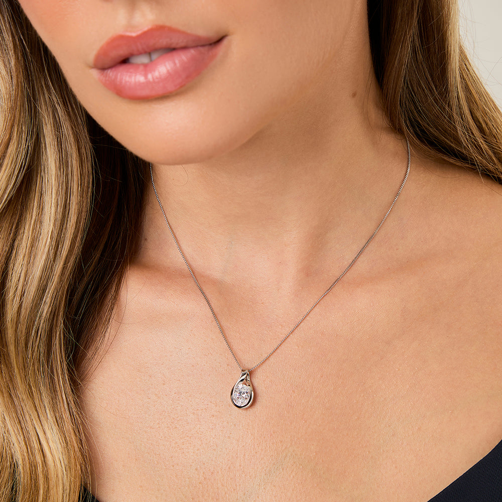 Sterling Silver 2 Carat Oval Necklace