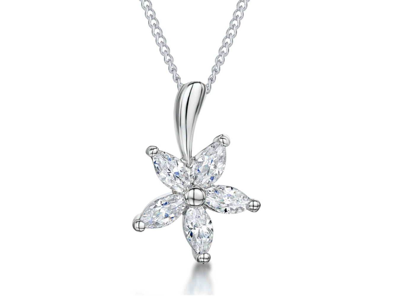 Sterling Silver Five Petal Flower Pendant