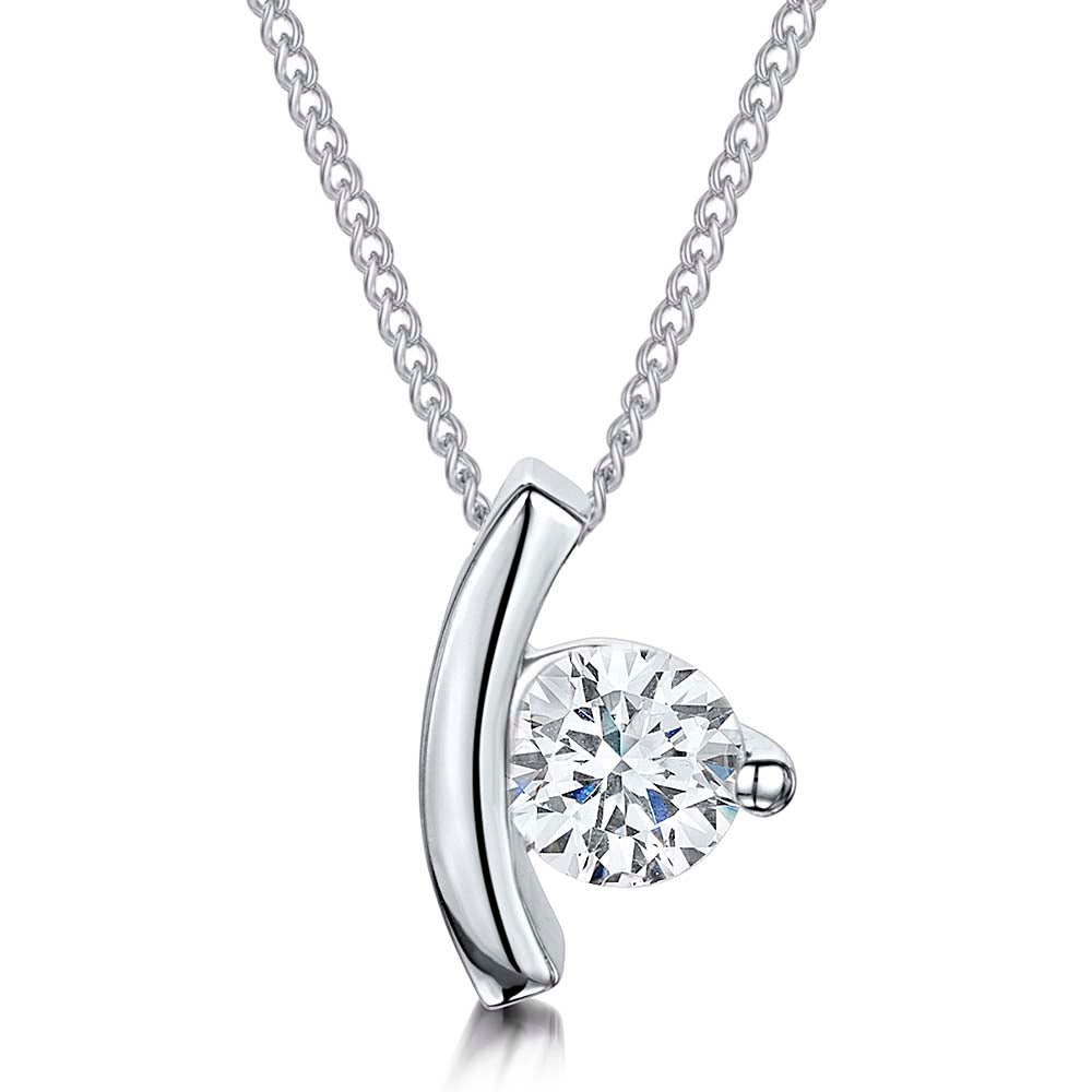 Sterling Silver Petite Pendant With Cubic Zirconia Set Against Silver Curve