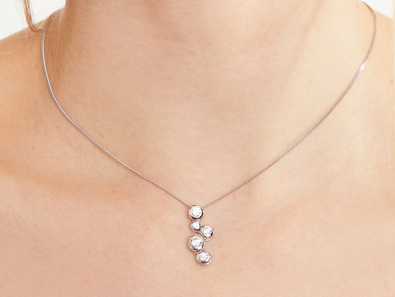 Sterling Silver Five-Stone Bubbles Drop Pendant | Cubic Zirconia Cluster Necklace