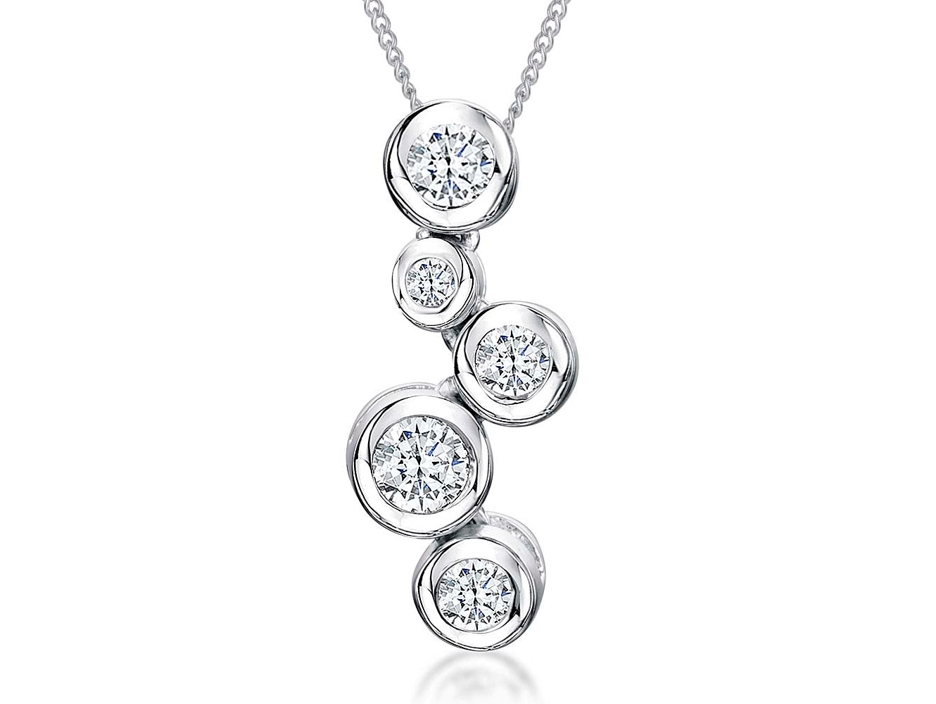 A sterling silver pendant featuring five cubic zirconia stones in a graduated bubble design, attached to a silver chain-JOOLS by Jenny Brown