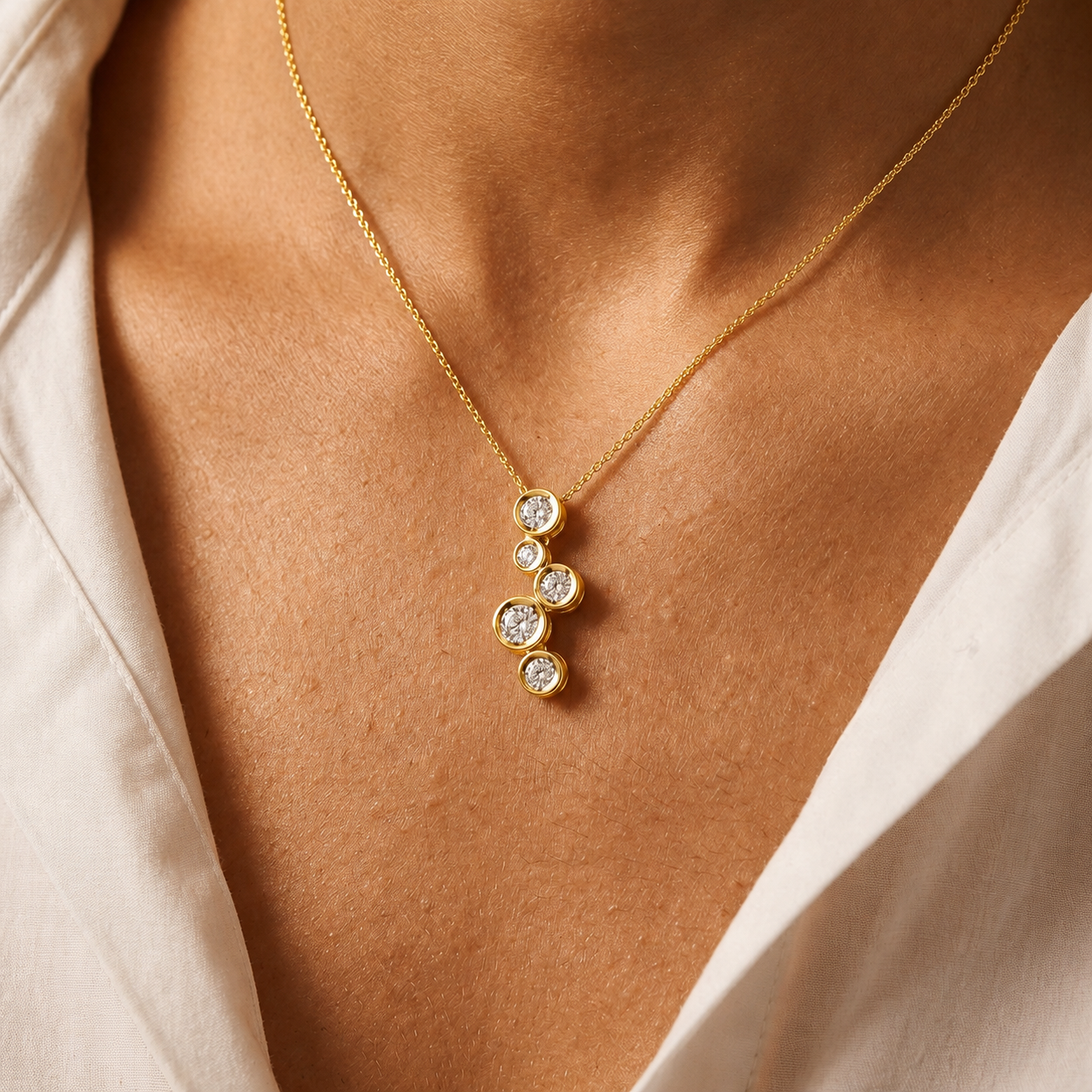 18ct Gold Vermeil Bubbles Drop Necklace | Bezel-Set Cluster Pendant