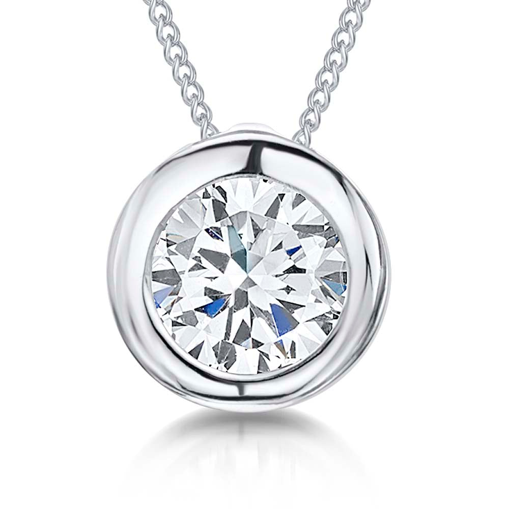 Sterling Silver One Carat Solitaire Rub Over Pendant
