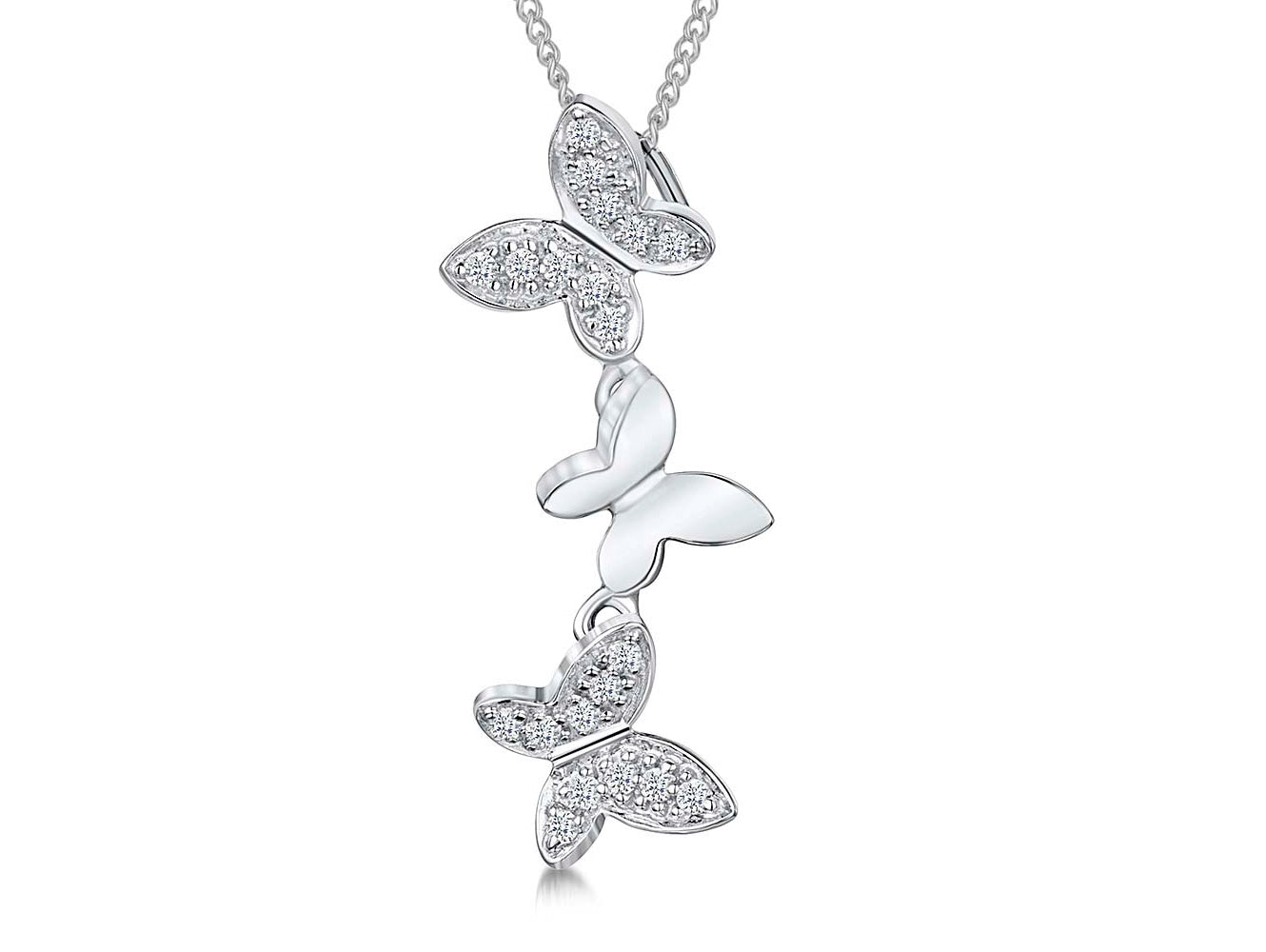 Sterling Silver Cascading Butterflies Pendant