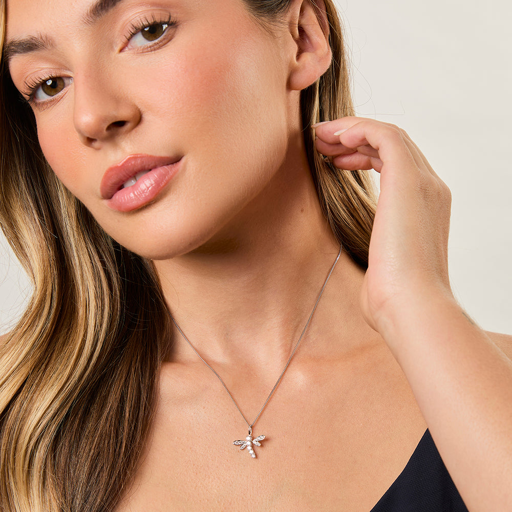 Sterling Silver Cubic Zirconia Dragonfly Necklace