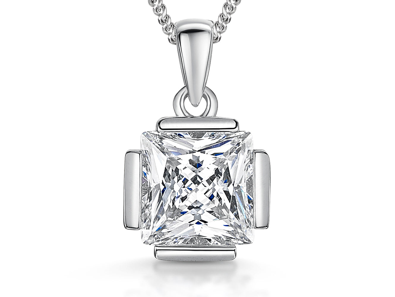 Sterling Silver 2 Carat Cubic Zirconia Square Pendant