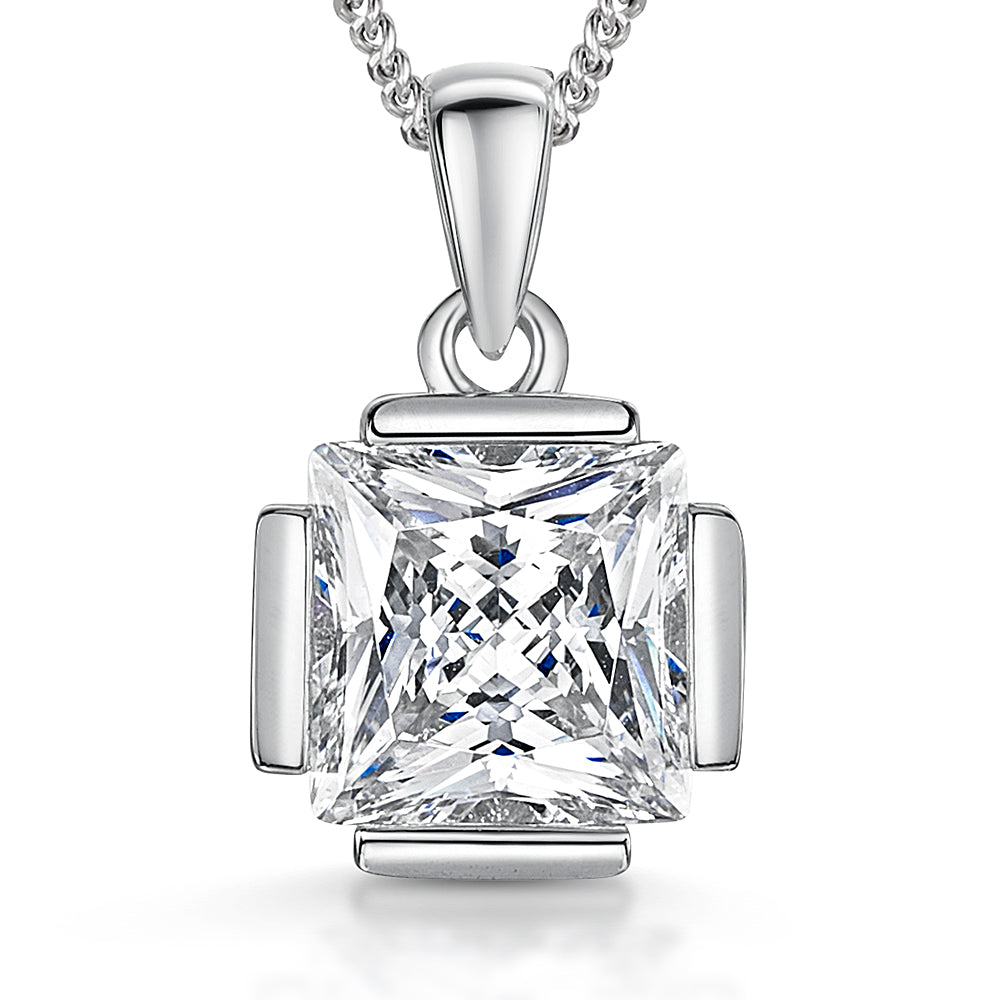 Sterling Silver 2 Carat Cubic Zirconia Square Pendant