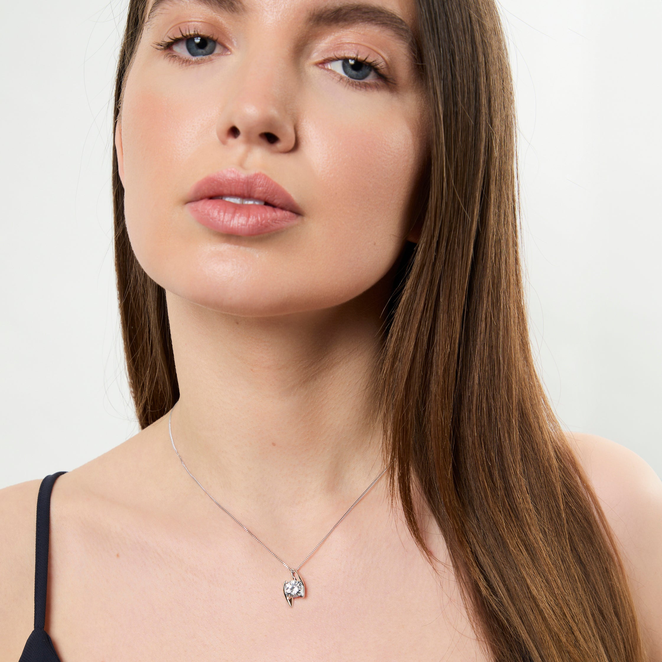 Sterling Silver 2 Carat Solitaire Offset Pendant