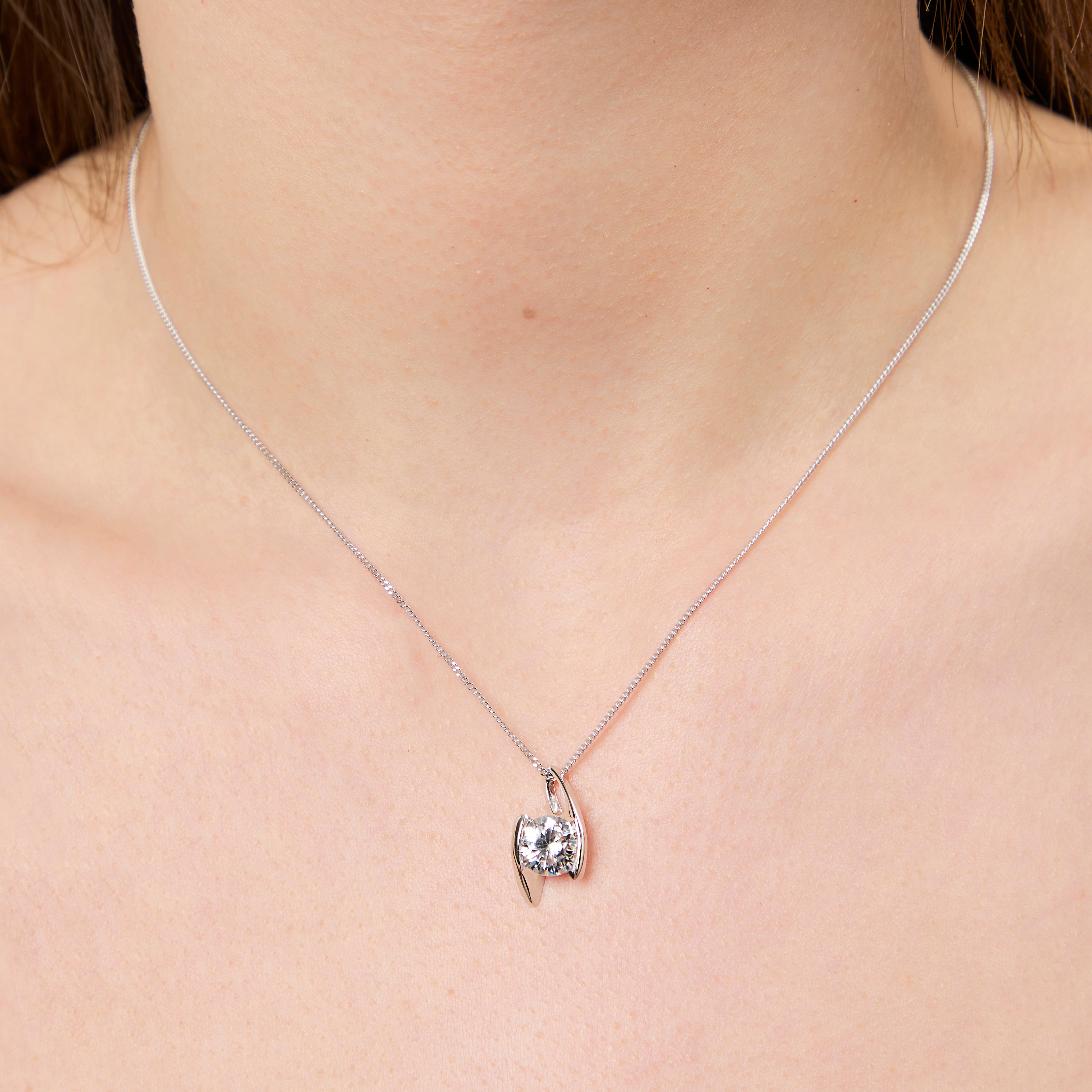 Sterling Silver 2 Carat Solitaire Offset Pendant