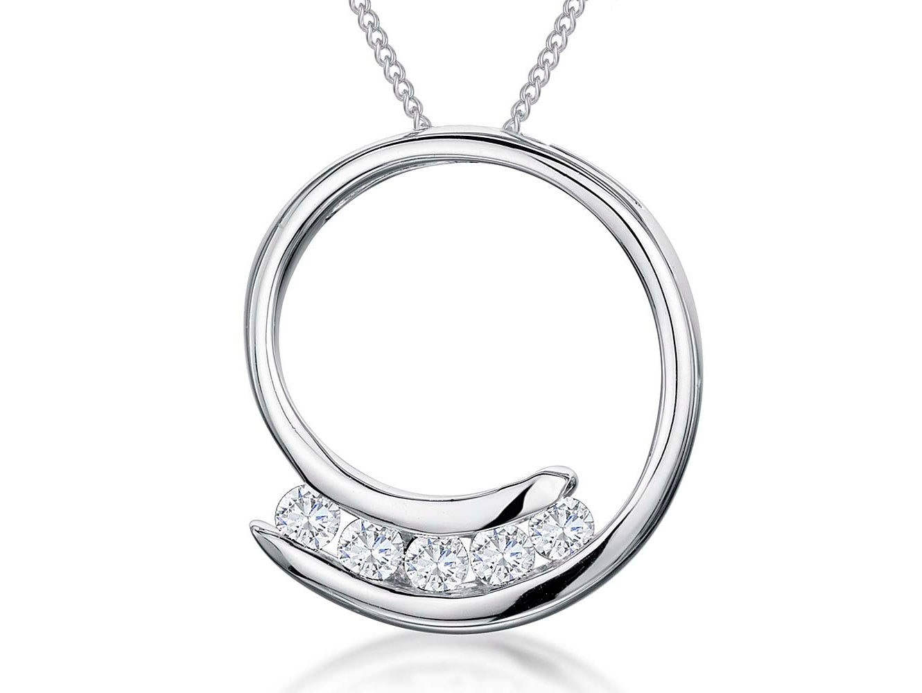 Sterling Silver Circle Pendant With Set Between Five Round Cubic Zirconia Stones